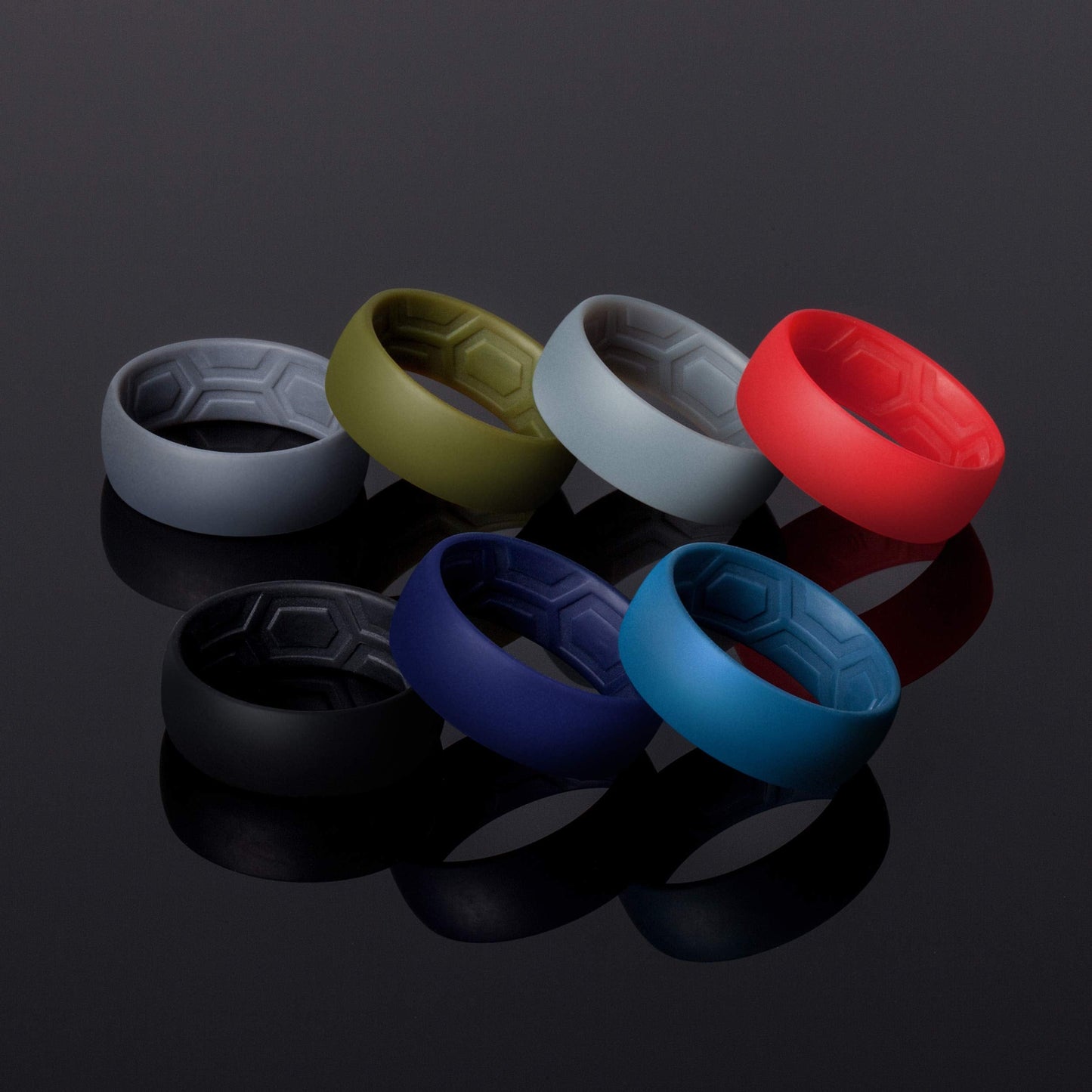 ThunderFit Men's Patterned Silicone Rings, 8mm Wide 2.2mm Thick Rubber Bands,Variety Multipack 1,4,7