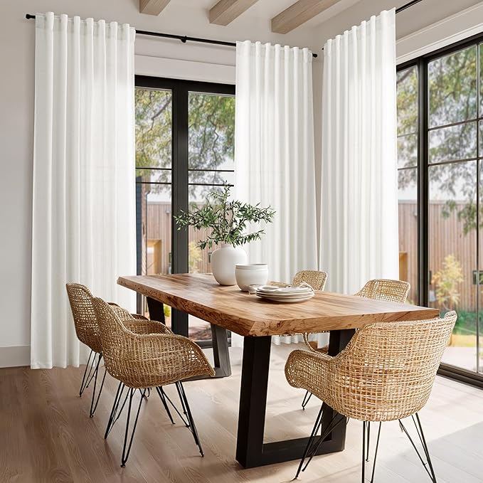 Nanspring Beige White Linen Curtains 84 Inches Long for Living Room Privacy Semi Sheer Curtains Back Tab and Rod Pocket Cotton Textured Coastal Decor Curtain for Bedroom Dinner Room 70x84, 2 Panels