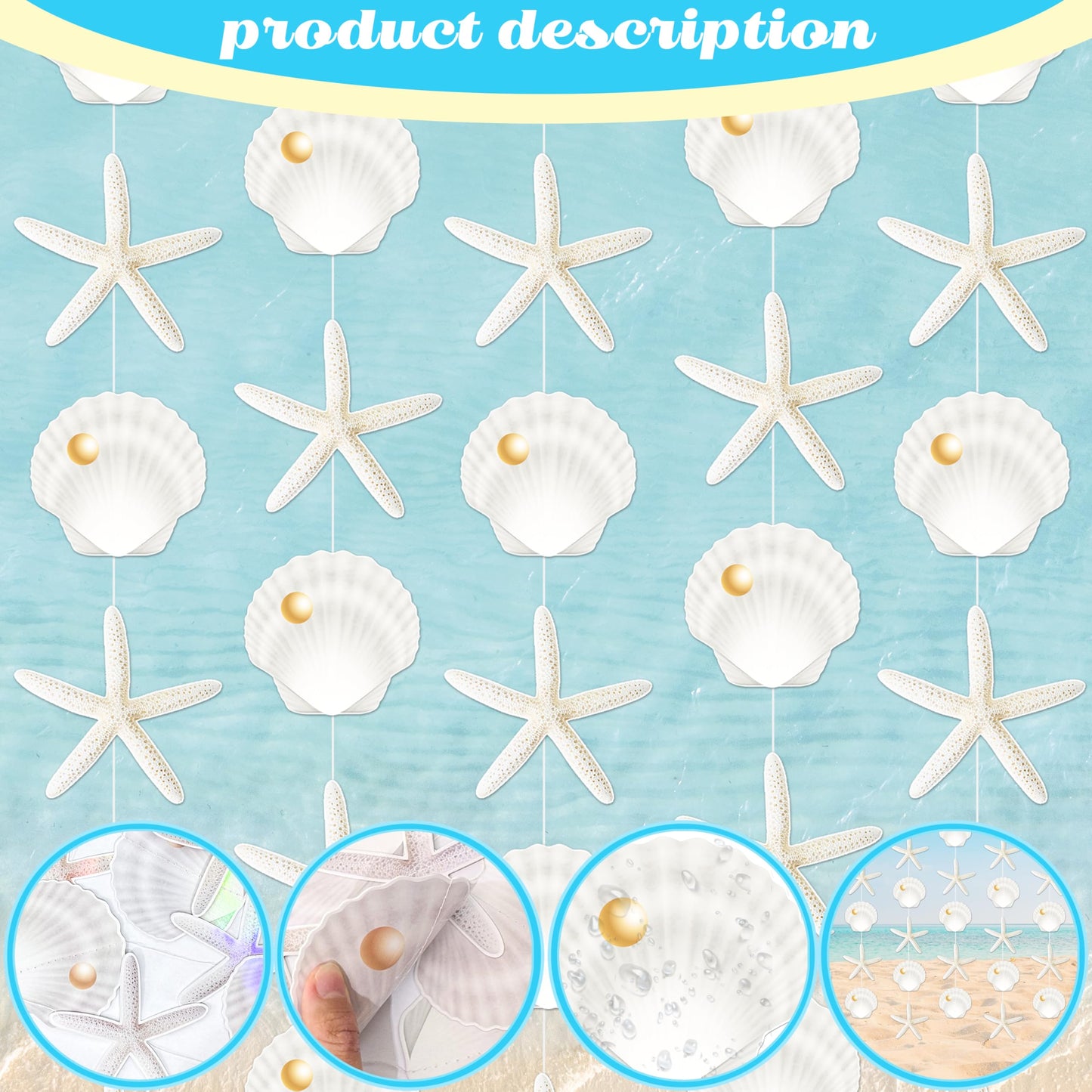 8pcs Beach Seashell Party Hanging Garlands Ocean Seashell Party Decorations Starfish Theme Room Wall Decor for Natural Beach Sea Baby Shower Supplies