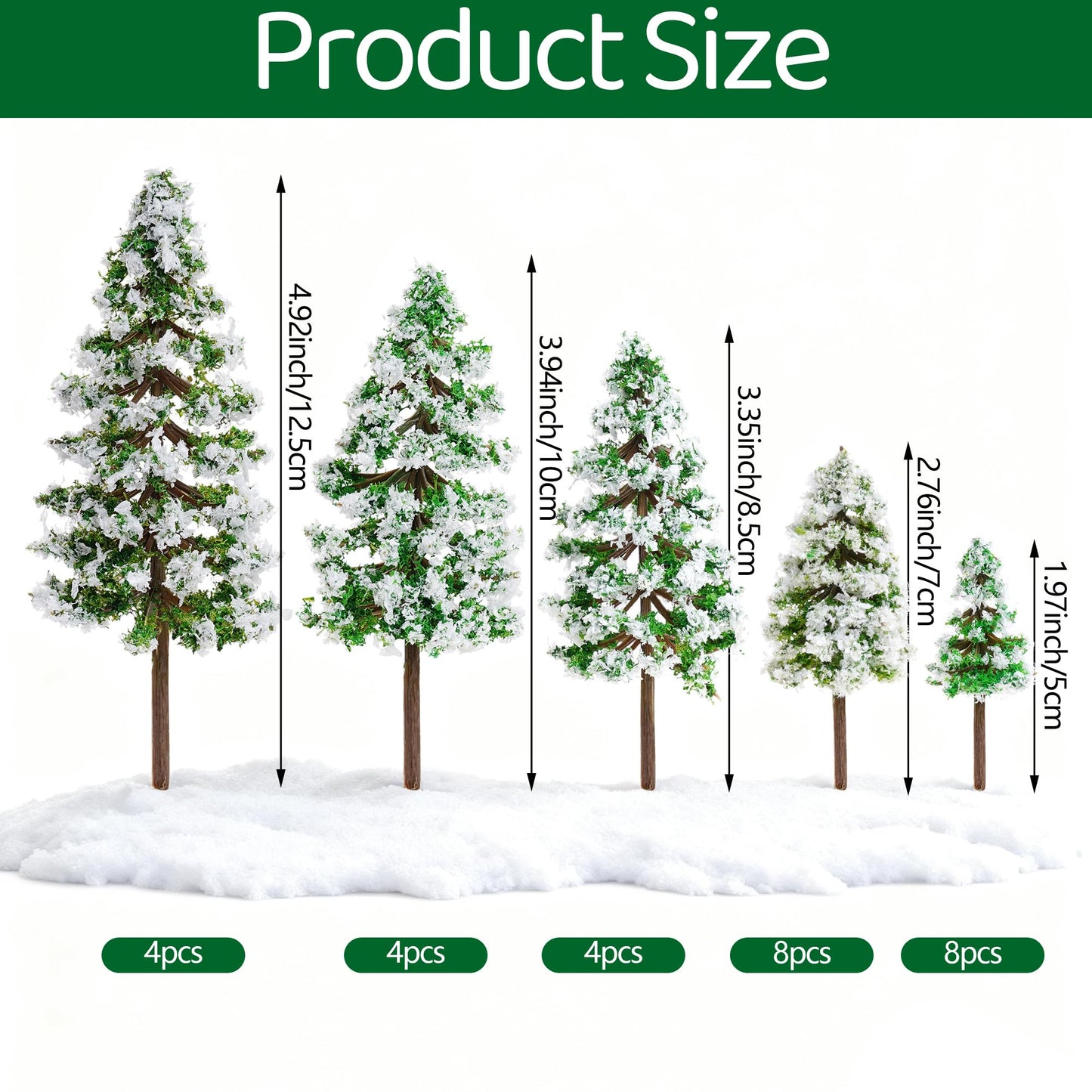 jiebor 28pcs Mini Christmas Trees Small Fake Miniature Snow Pine Model 2-5 Inch for DIY Village Train Railway Sand Table Buildings Architecture Diorama Garden Scenery Decor Supplies Green