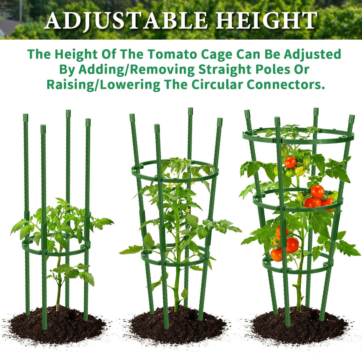 UJG 2-Pack 24 Inches Tomato Cages for Garden, Tomato Cage, Tomato Plant Support, Heavy-Duty Tomato Trellis with Height Adjustable Rings for Garden Climbing Plants with Twist Tie & Gloves
