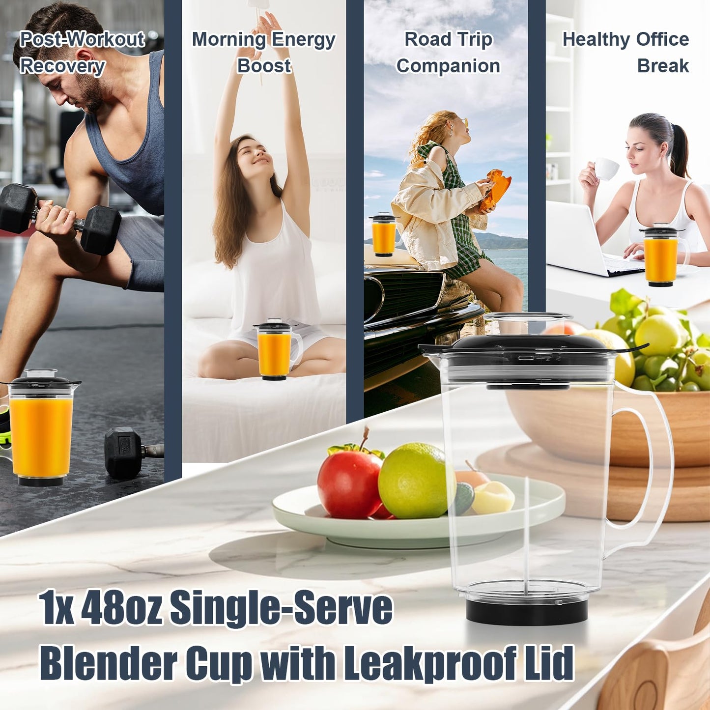 Wadoy 48oz Replacement Blender Cup Compatible with Magic Bullet 250W, BPA-Free Tritan Plastic Magic Bullet Replacement Parts, Leak-Proof Lid, Perfect for Smoothies, Shakes & Food Prep