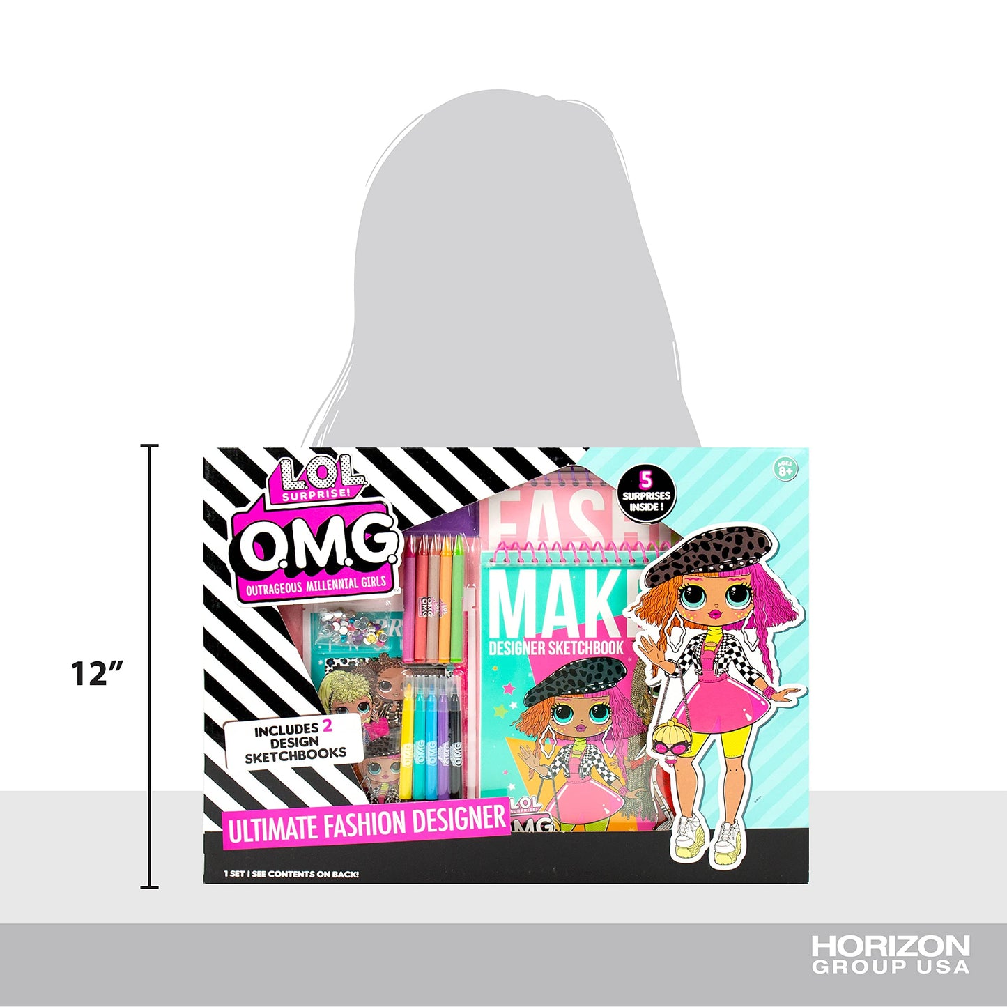 LOL Surprise! OMG Flawless Fashion Sketchbook by Horizon Group USA, DIY Craft Kit, Learn Pattern Making & Drawing, Includes Sketchbook, Stencils, Art Pages, Repositionable Stickers & More