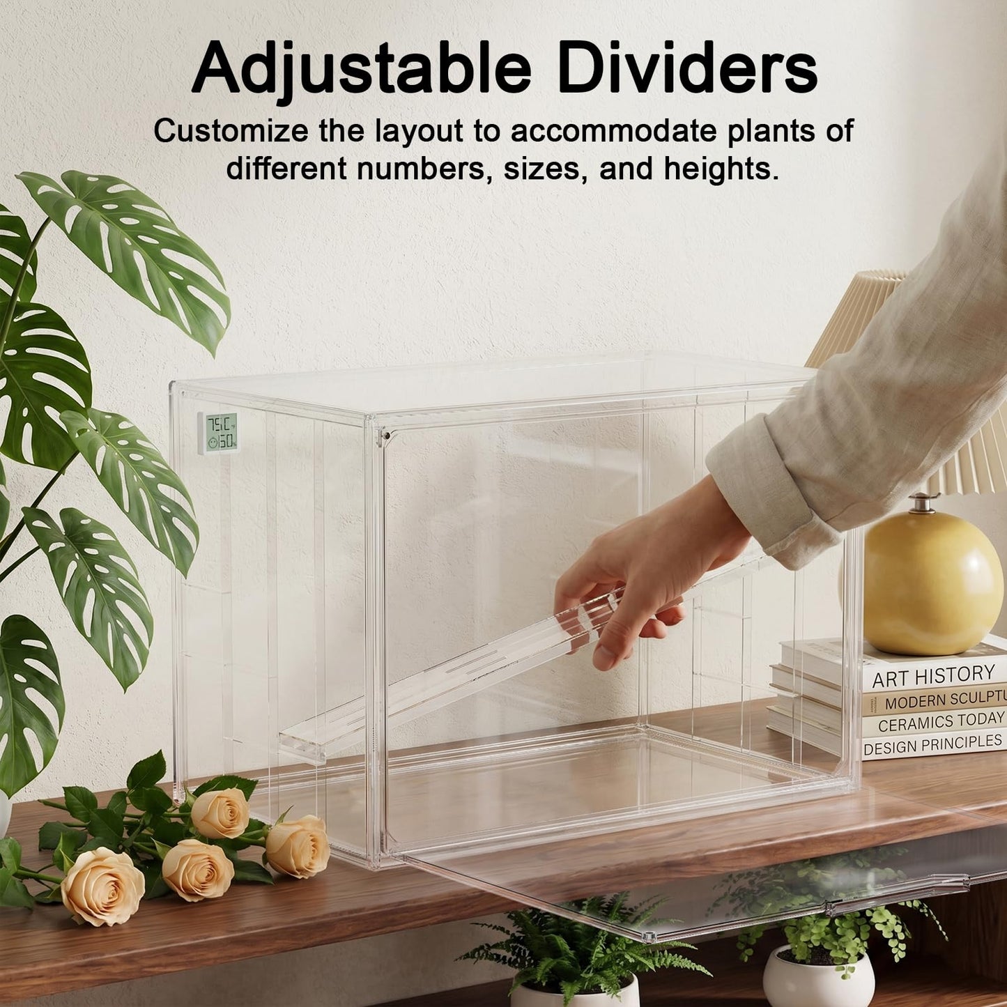 Clear Mini Indoor Greenhouse, Small Tabletop Portable Green House with Magnetic Door, Grow Light and Hygrometer, Stackable (Plants and Pots are not Included)