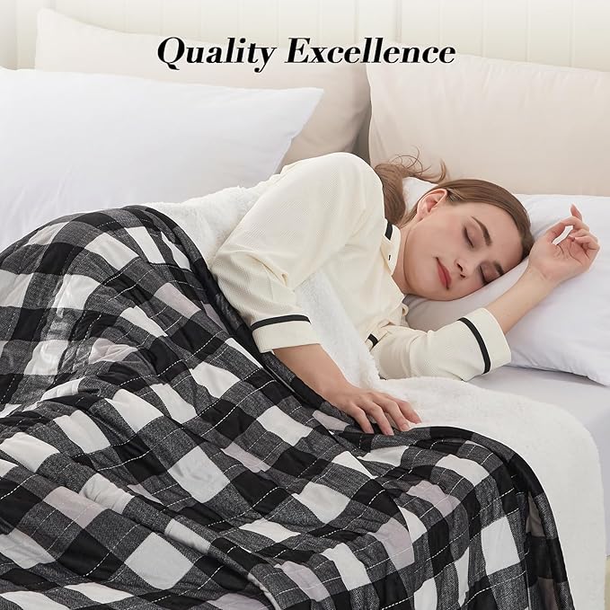 Westinghouse Electric Blanket Queen Size, Soft Flannel to Sherpa Heated Blanket with Dual Control 10 Heating Levels & 1 to 12 Hours Auto-Off, Machine Washable, Fast Heating, 84 * 90 Inch, Black