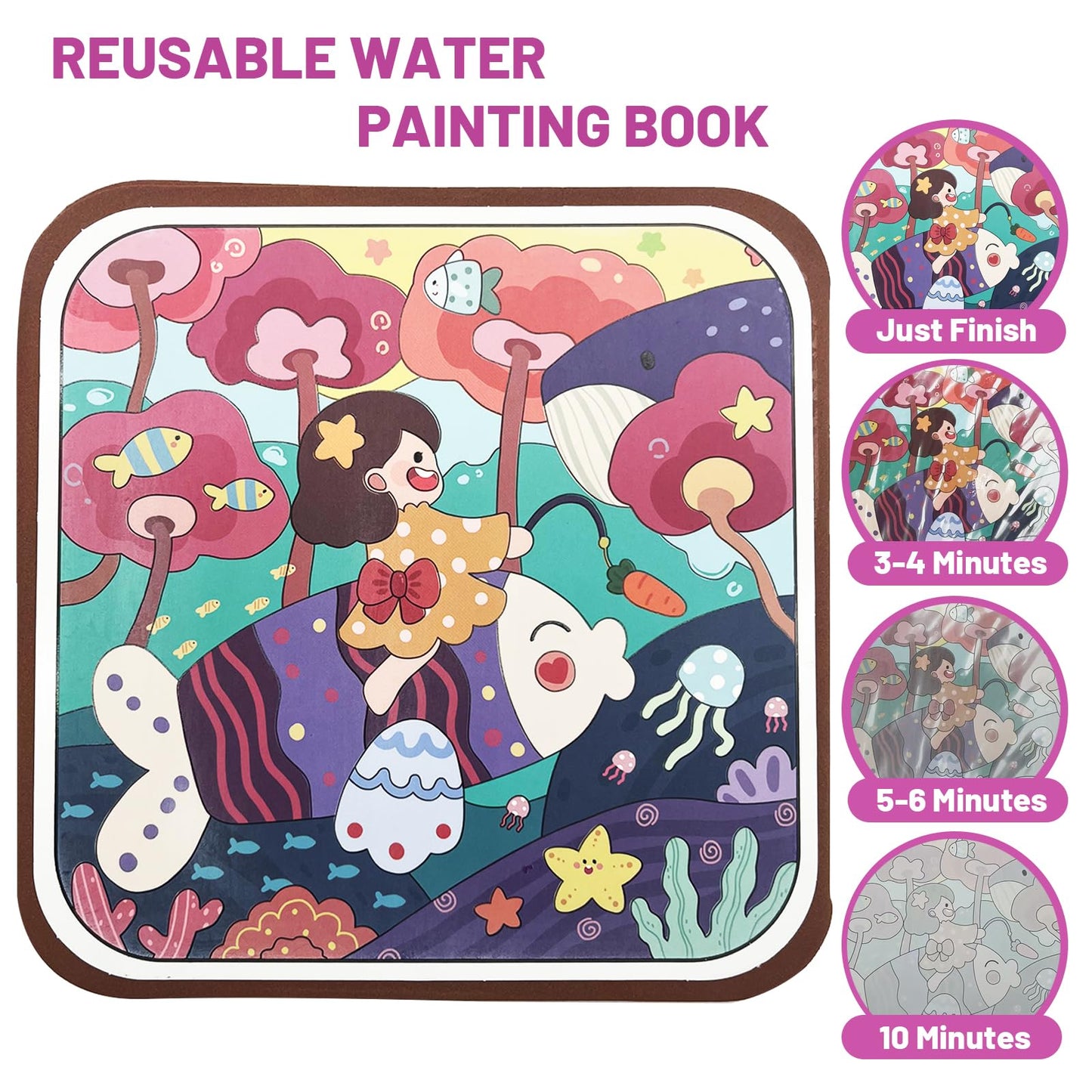BlivEclat Water Coloring Book for Toddlers 1-3 - Mess Free Reusable Magic Reveal Montessori Painting Book with Water Pen - No Mess Paint with Water Activity for Kids Ages 2-4