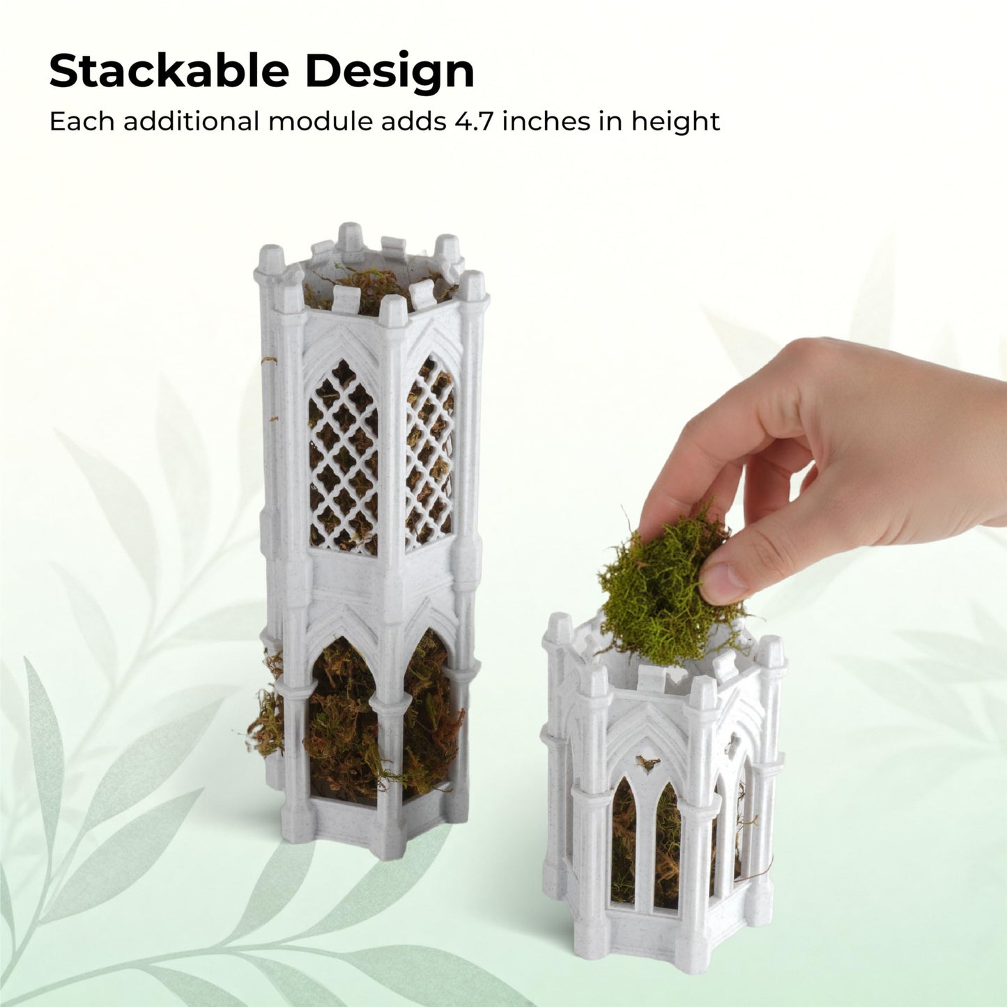 Gothic Tower Moss Pole – Modular Stackable Self-Watering Indoor Climbing Plant Totem, Can Be Used as Moss Pole, Plant Stake or Climbing Support