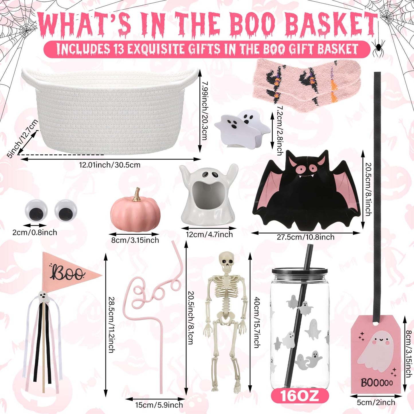 Reallnaive 12 Pcs Halloween Boo Gifts Basket Stuffers for Women Summer Halloween Spooky Ghost Cute Boo Basket Gifts Plastic Cups Paper Bat Plate Fuzzy Socks Skeleton Pendant for Her Sister Friends
