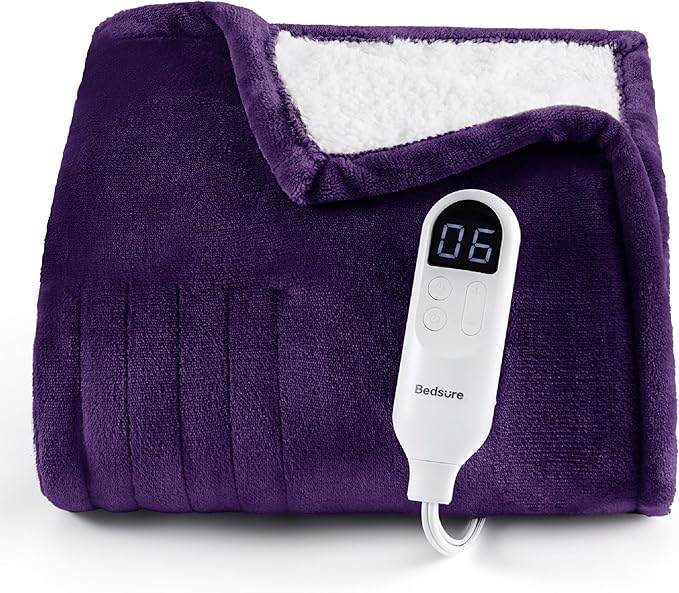 Bedsure Heated Blanket Throw Blanket - Soft Flannel Electric Blanket, Fasting Heating with 4 Time Settings & 6 Heat Settings, Warm Gifts for Grandma (50x60 inches, Purple)