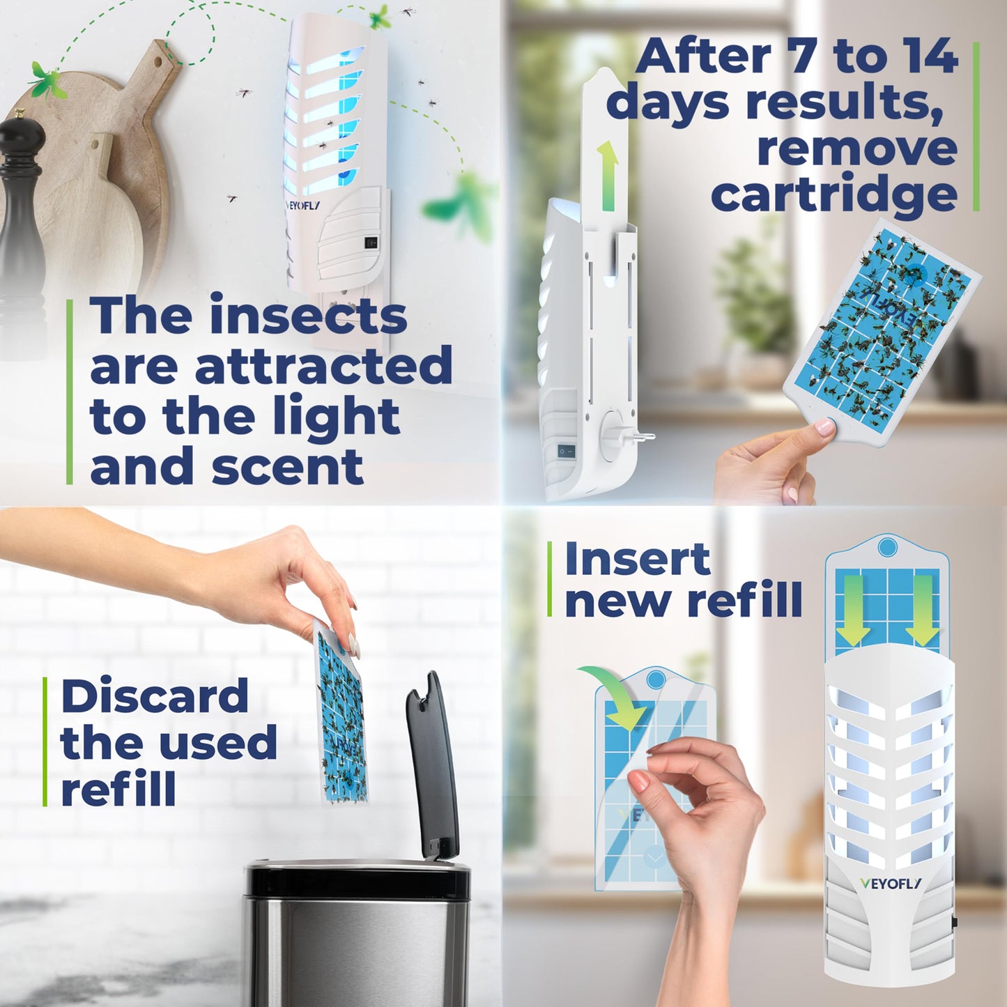 VEYOFLY Fruit Fly Traps for Indoors, Fly Trap Indoor, (2 Device + 6 Refills) Fly Catcher Indoor, Gnat Traps for House Indoor, Fly Trap, Plug in Light Flying Insect Trap, Bug Killer