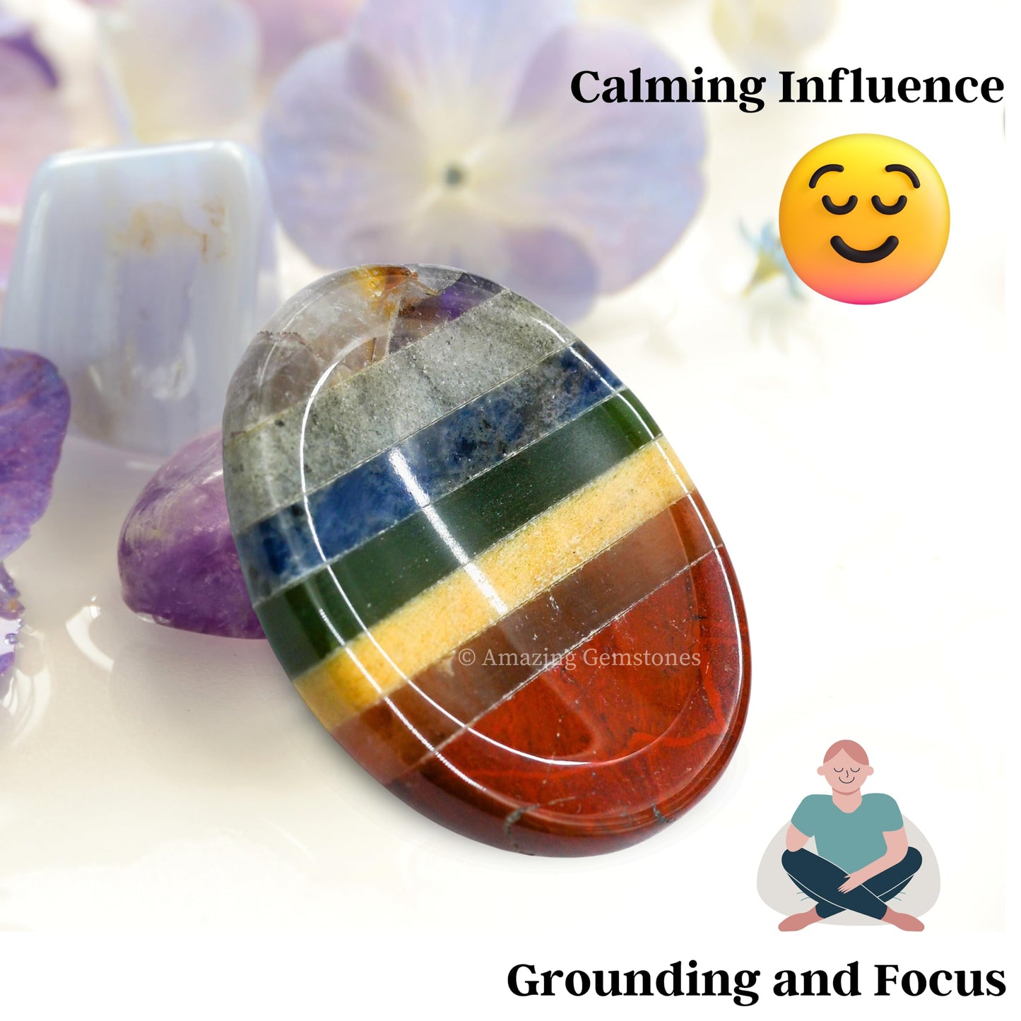 Amazing Gemstone 7 Chakra Worry Stone Meditation Crystals and Healing Stones