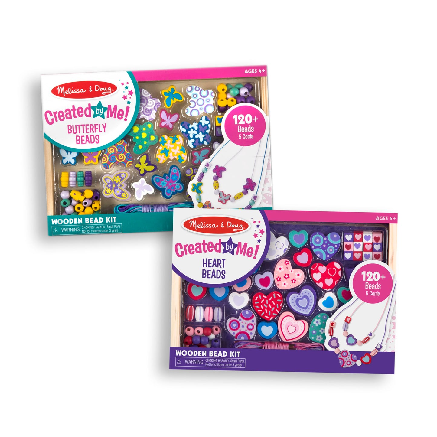 Melissa & Doug Sweet Hearts and Butterfly Friends Bead Set of 2-250+ Wooden Beads