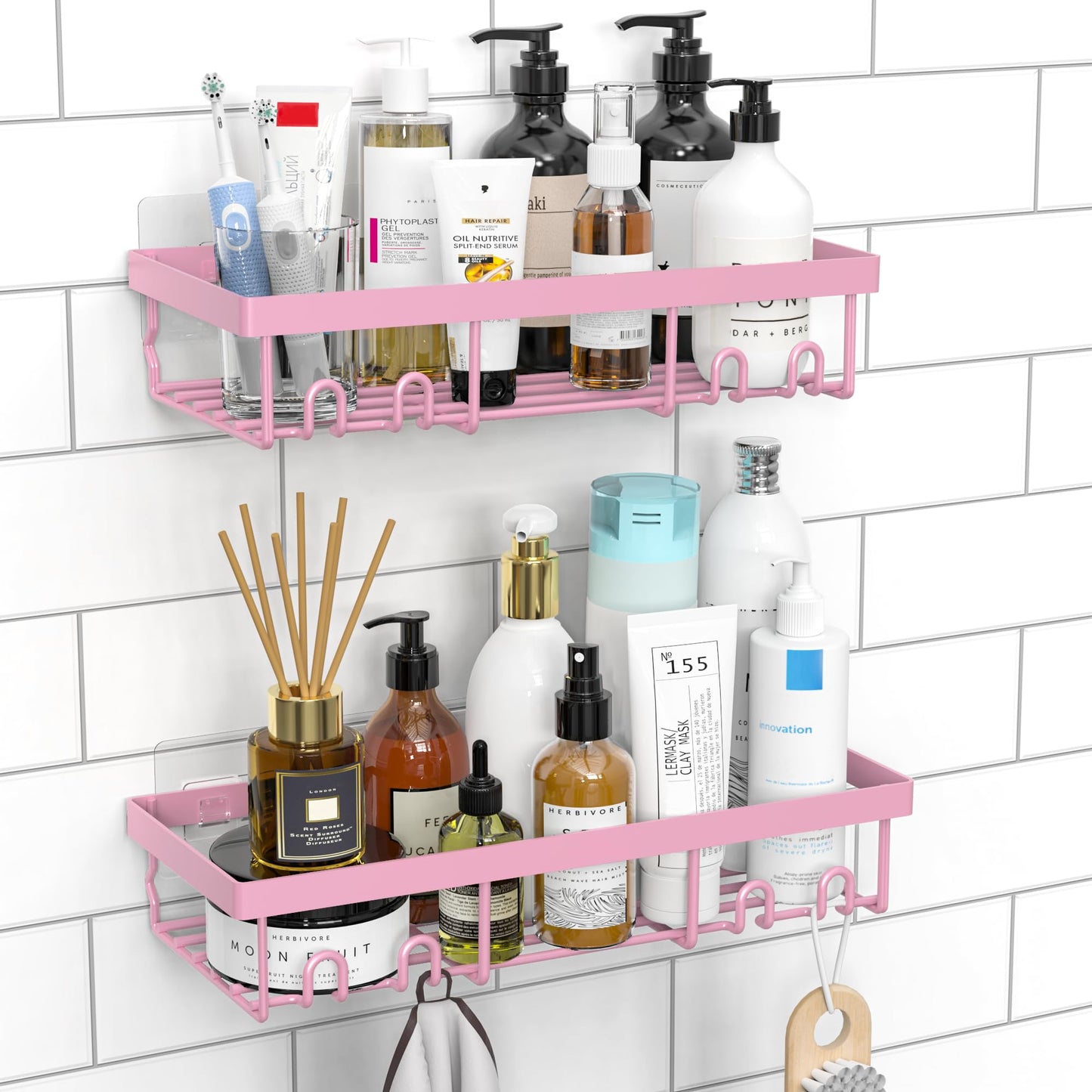 Moforoco Shower Caddy Shelf Organizer Rack, Self Adhesive Black Bathroom Shelves Basket, Home Farmhouse Wall Inside Organization and Storage Decor Rv Accessories, First Camper Apartment Essentials
