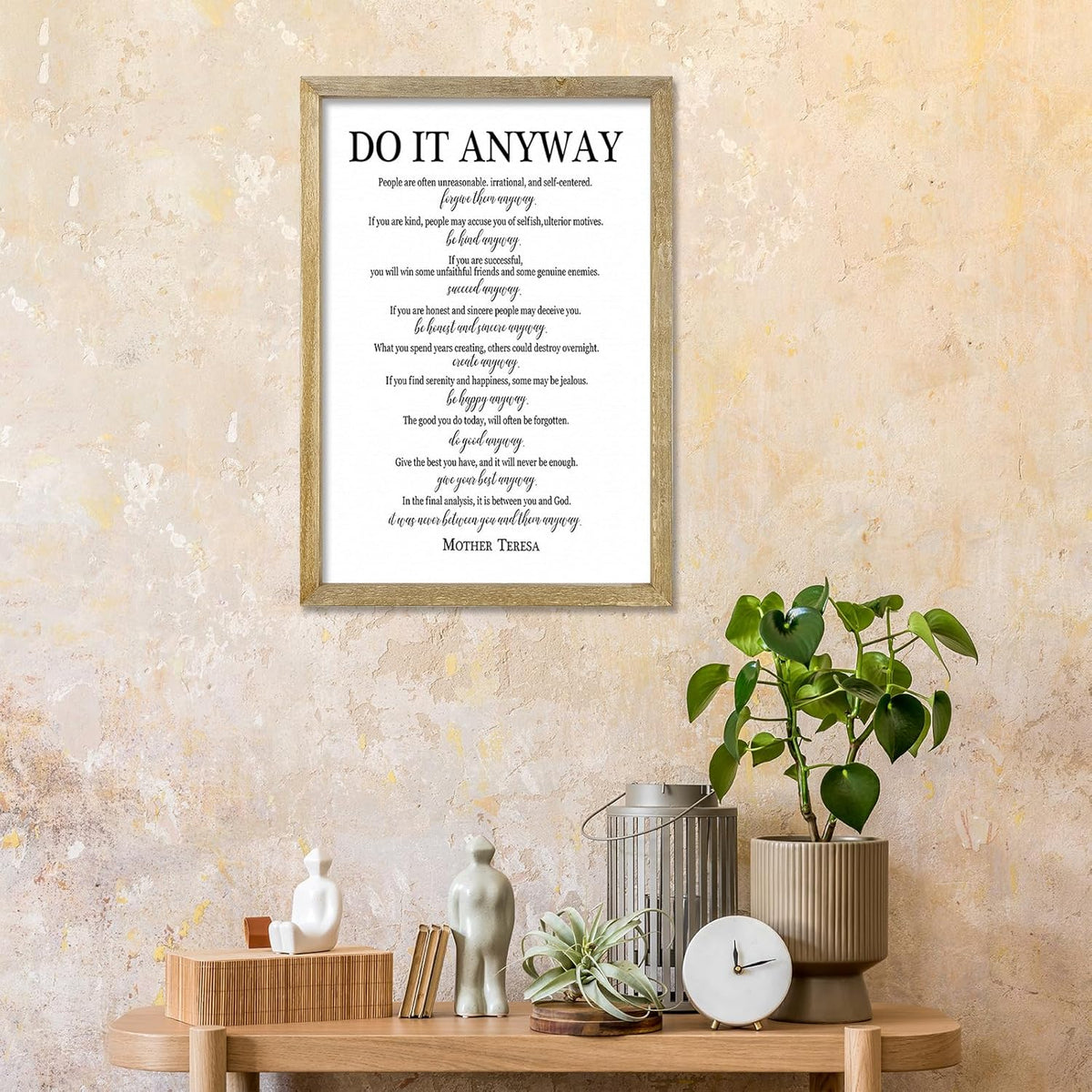 Do It Anyway Mother Teresa Wall Art Decor 16x11 Inch Wooden Framed Wall Hanging Sign (Wood)