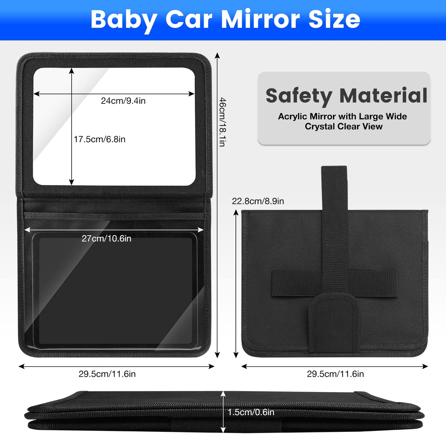 Brislut Baby Car Mirror with Adjustable Tablet Holder, Road Trip Essentials for Kids, Backseat Mirror to See Rear Facing Infant, Ipad Case for Car Headrest