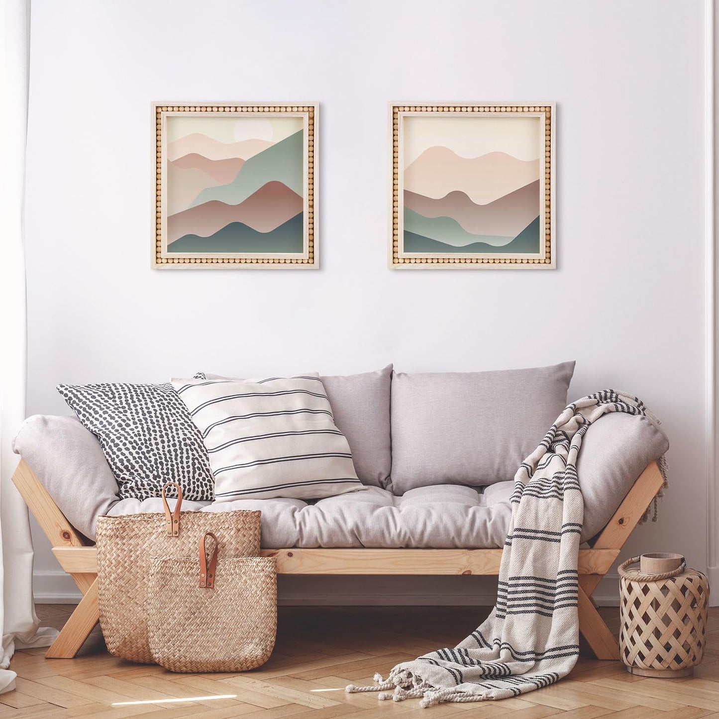 Wenqik 4 Pack Beaded Wood Canvas Panels Unfinished Wooden Blank Framed Signs Boho Style Panel Boards Square Plaques for DIY Crafts Painting Pouring Drawing Art Projects(8 x 8 Inch)