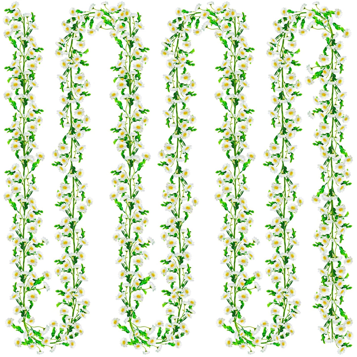 4 Pack Artificial Daisy Flowers Vine, 27.2 Ft Silky Artificial Garland with White Daisy and Vine Floral Garlands Decoration for Room Wall, Flower Themed Party, Wedding Supplies
