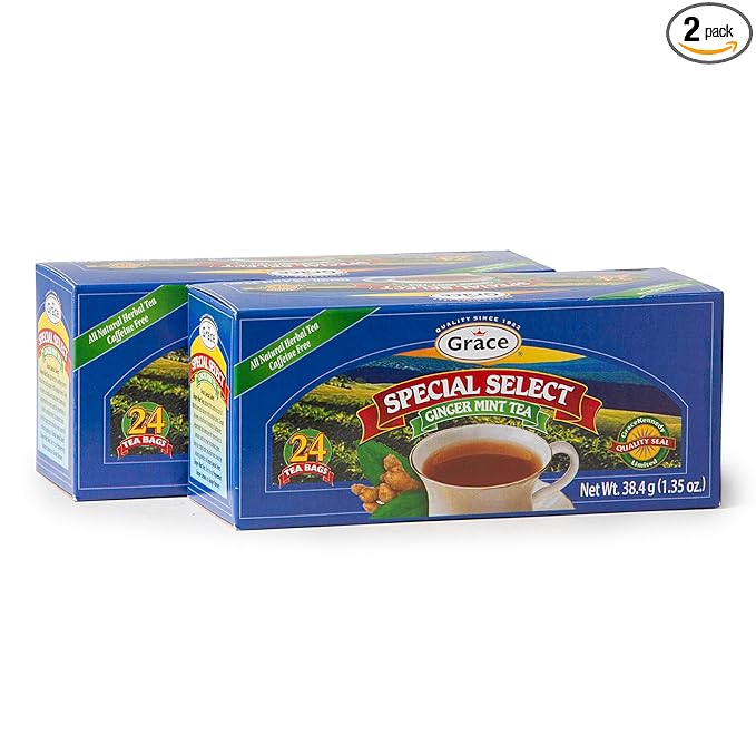 Grace Special Select Ginger & Mint Tea Bags 1.34oz - 2 Pack - All Natural Herbal Tea & Caffeine Free - Herbal Tea Bags - 48 Count