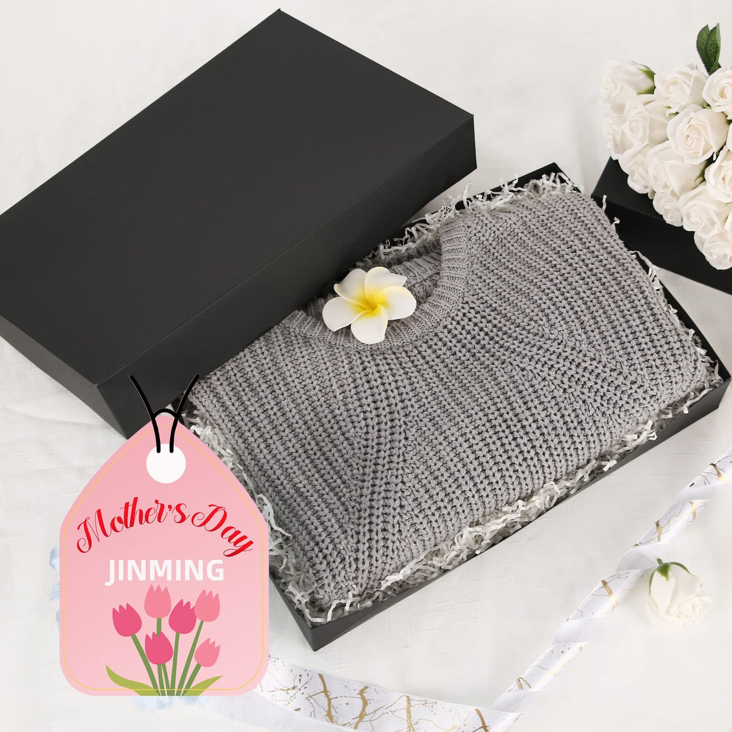 JINMING 6 Large Gift Boxes with Lids 14.5x9.5x2 Inches for Clothes, Black Gift Boxes, Apparel Boxes for Mother's Day, Father's Day and All Occasion