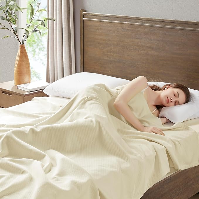 Madison Park Liquid Cotton Luxury Blanket Premium Soft Cozy 100% Ring Spun Cotton For Bed , Couch or Sofa, Full/Queen, Ivory