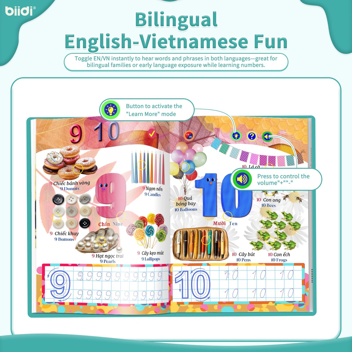 biidi Vietnamese-English Book for Bilingual Kids. Learn Vietnamese Alphabet. Vietnamese Books for Toddlers Learning Toy （Alphabet & Number）