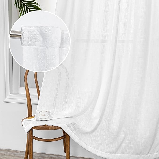MYSKY HOME French Door Curtains for Closet Doorways, Window White Cotton Sheer Drapes Light Filtering Cute Curtain Panels Elegant Look for Classroom/Guestroom, 50" x 72", White, 2 PCs