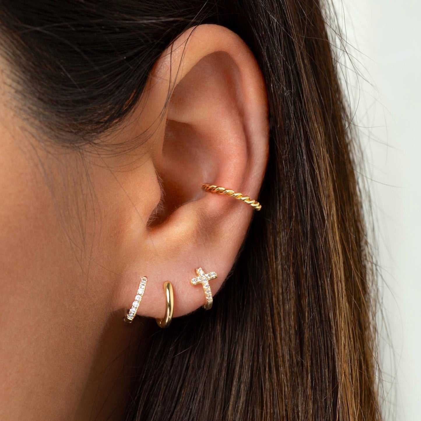 DORANA Small Gold Cross Hoop Earrings Set for Women 925 Sterling Silver Huggie Earrings Non Tarnish Stackable Earring Sets for Multiple Piercing Cross Earring