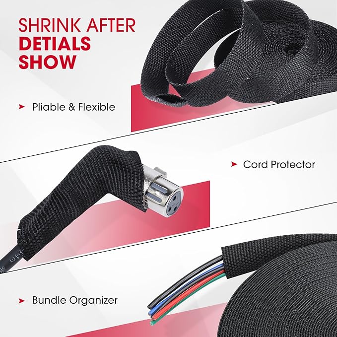 Sonoreboom 2 in 1 Heat Shrink Braided Sleeving Fabric Tubing-Ideal fit Irregular Shape Hose/Cable/Wire (22FT, 2"(50mm))