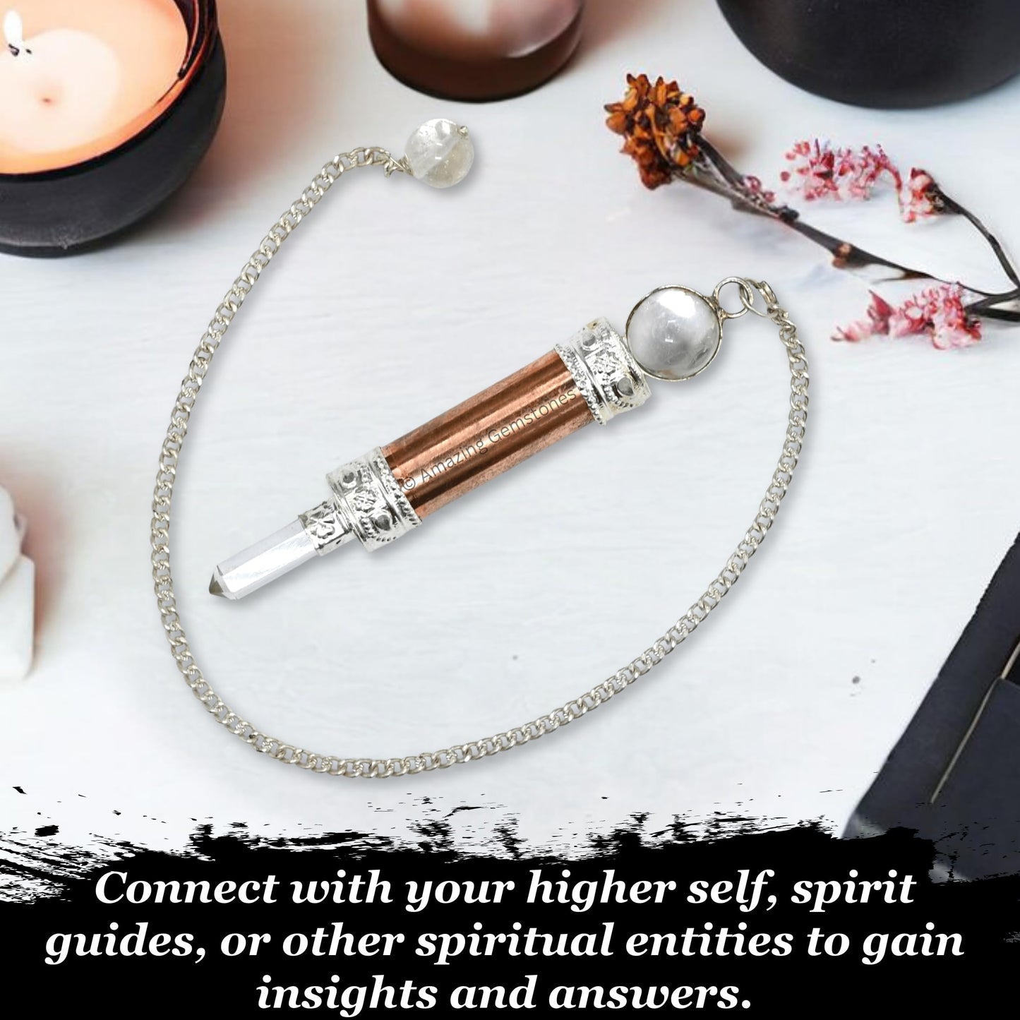 Amazing Gemstone Healing Metal Pendulums for Divination, Copper 3 Piece Ring Cone Steel Copper Pendulum High Energy Pendulo de Bronce Pendulos de Mesa MP68