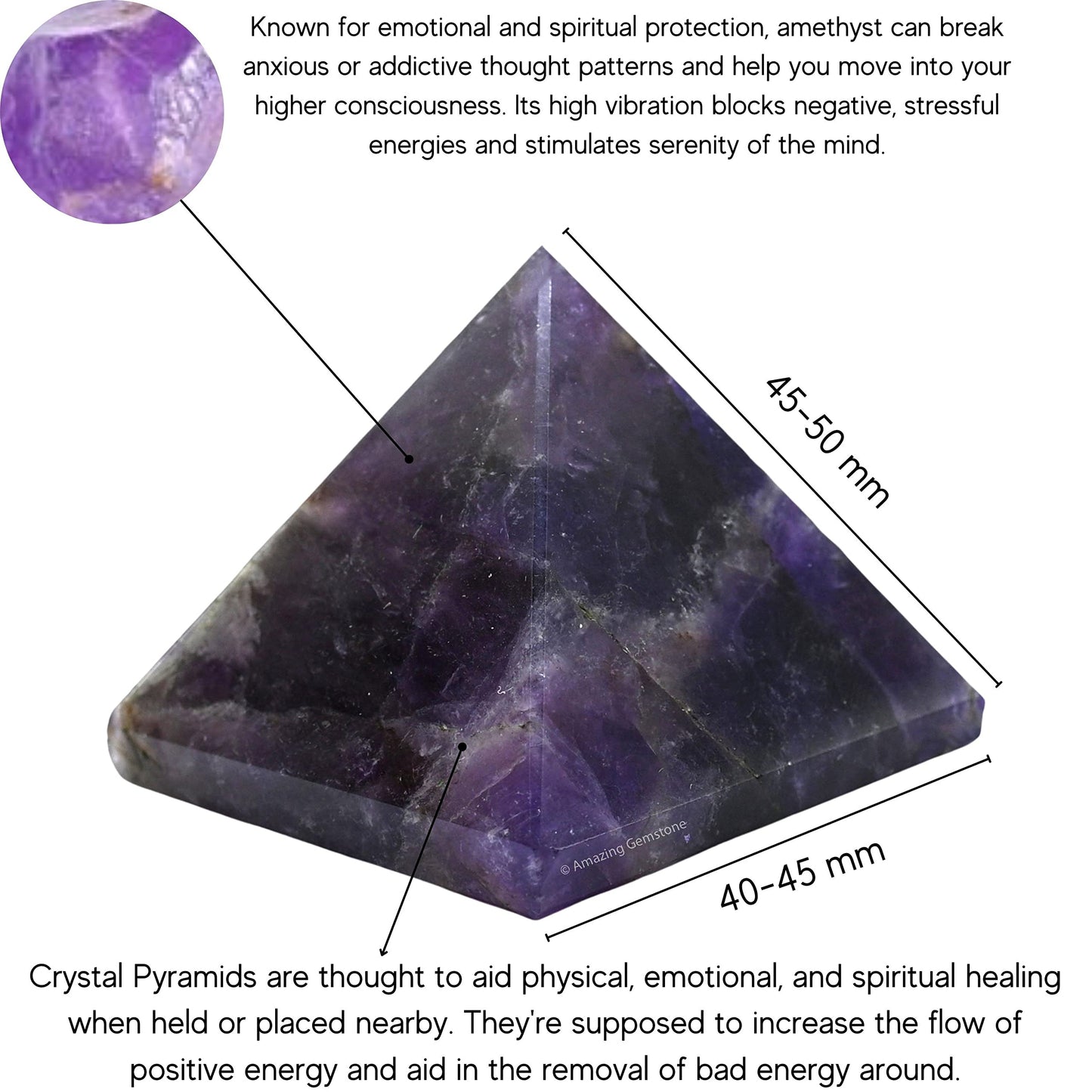 Amazing Gemstone Amethyst Pyramid Crystal Healing Stones - 2" Great Pyramid Figurine of Natural Stone Pyramid for Meditation, Reiki, Chakra Balancing and Crystal Pyramids Grid