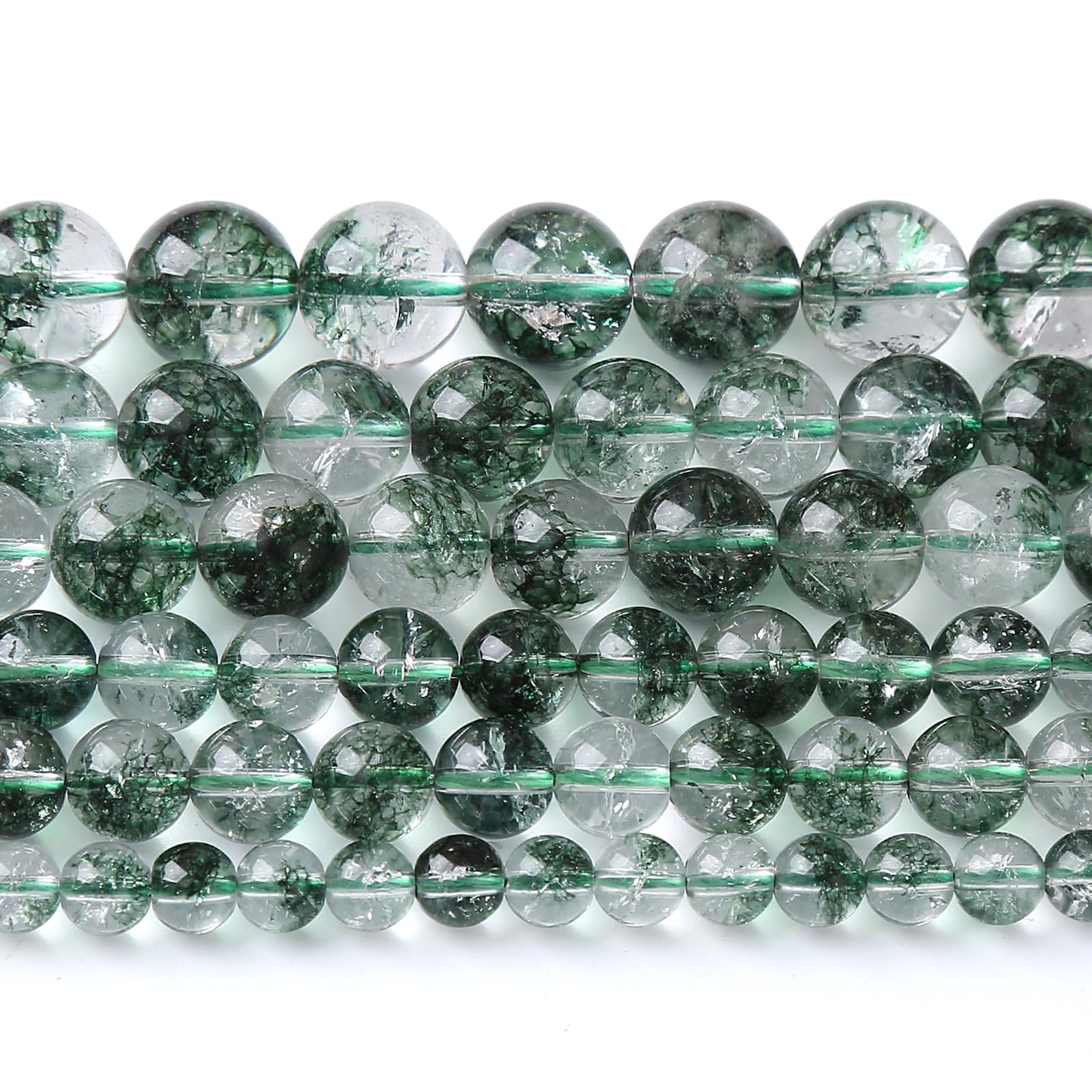 8MM 46PCS Natural Stone Dark Green Crystal Beads Ghost Quartz Loose Beads for Jewelry Making DIY Bracelet