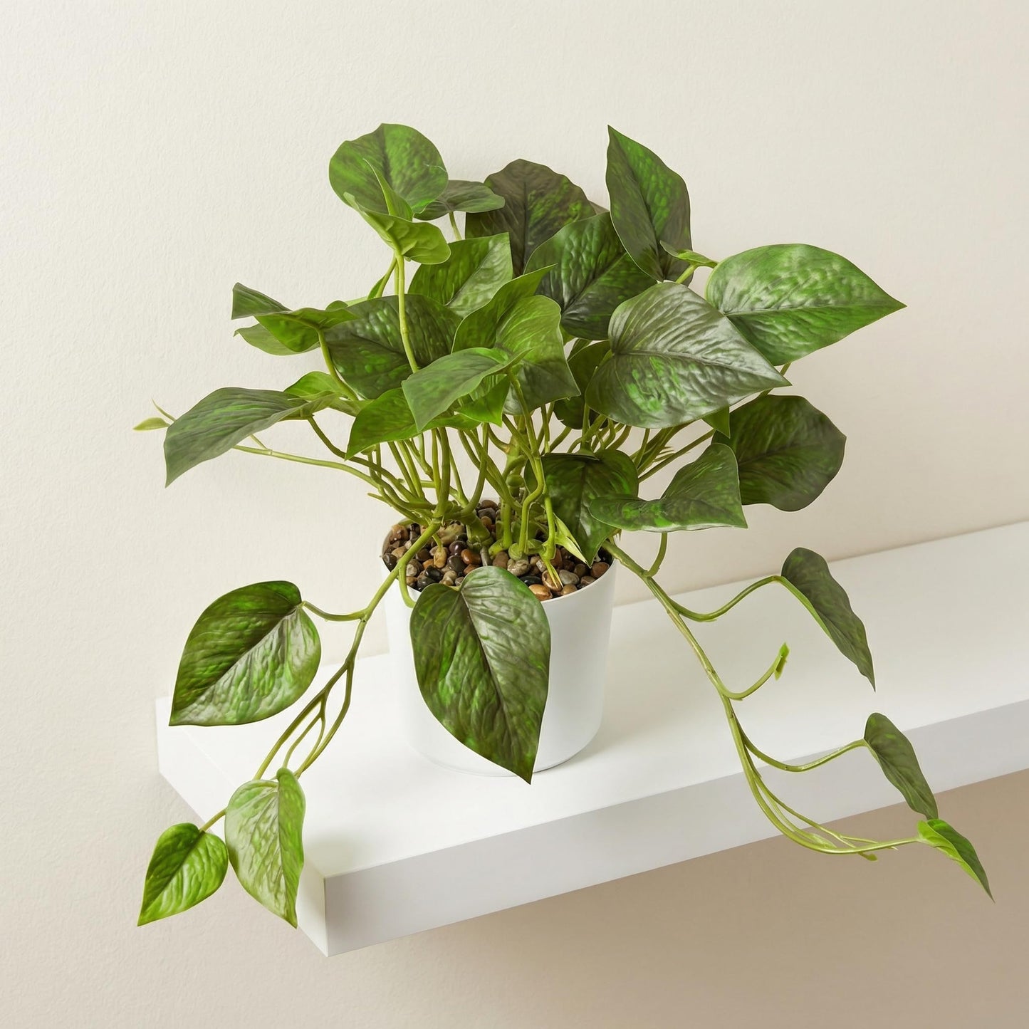 TentoWhan Artificial Plants Faux Pothos with Plastic White Pot Artificial Potted Plant for Home Office Bedroom Indoor Outdoor Decor 1 Pack(Dark Green)