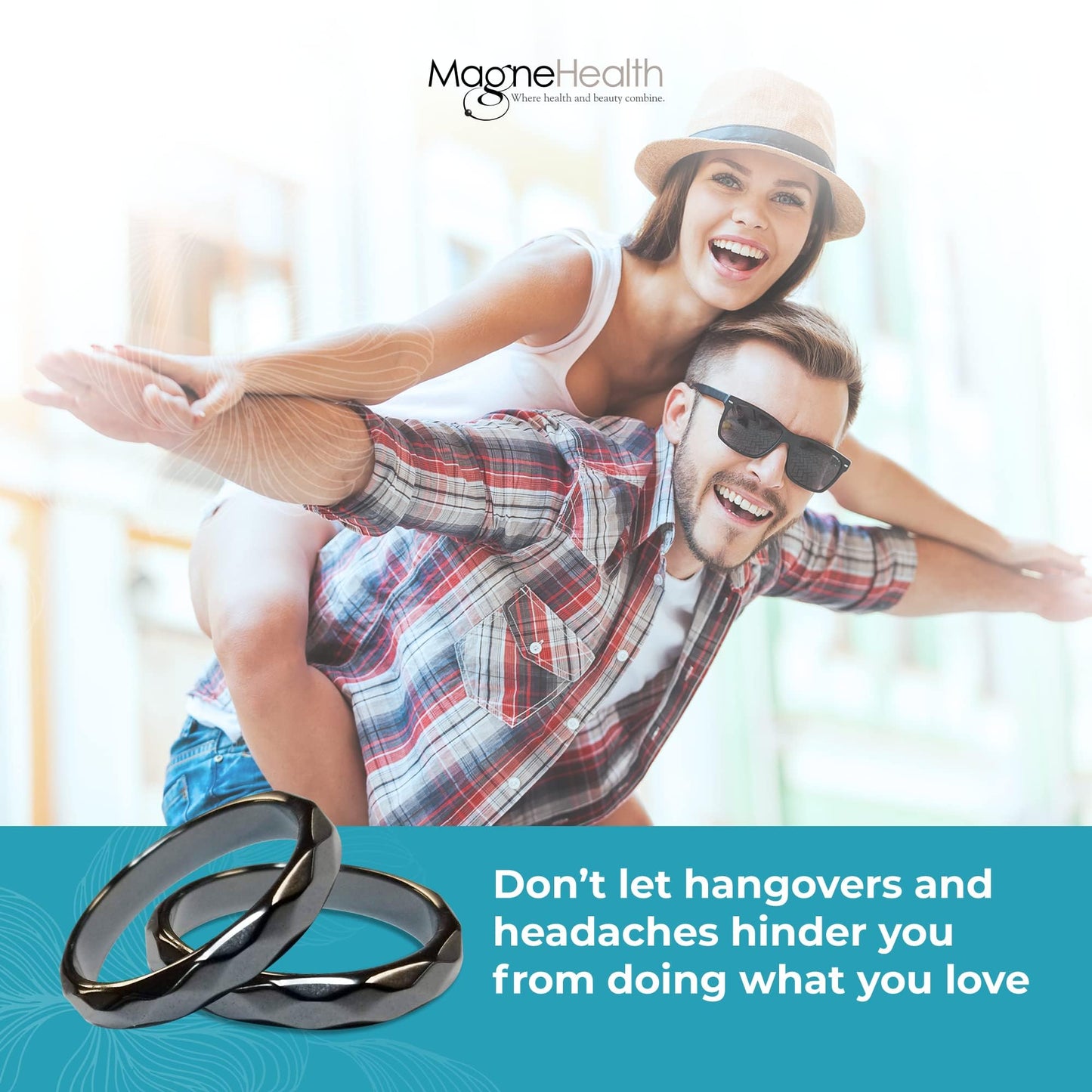 MAGNEHEALTH Hangover Ring, Thin Beveled Magnetic Hematite Band Ring, Hematite Band in Beveled Design for Magnetic Therapy, Acupuncture Ring - Size 8