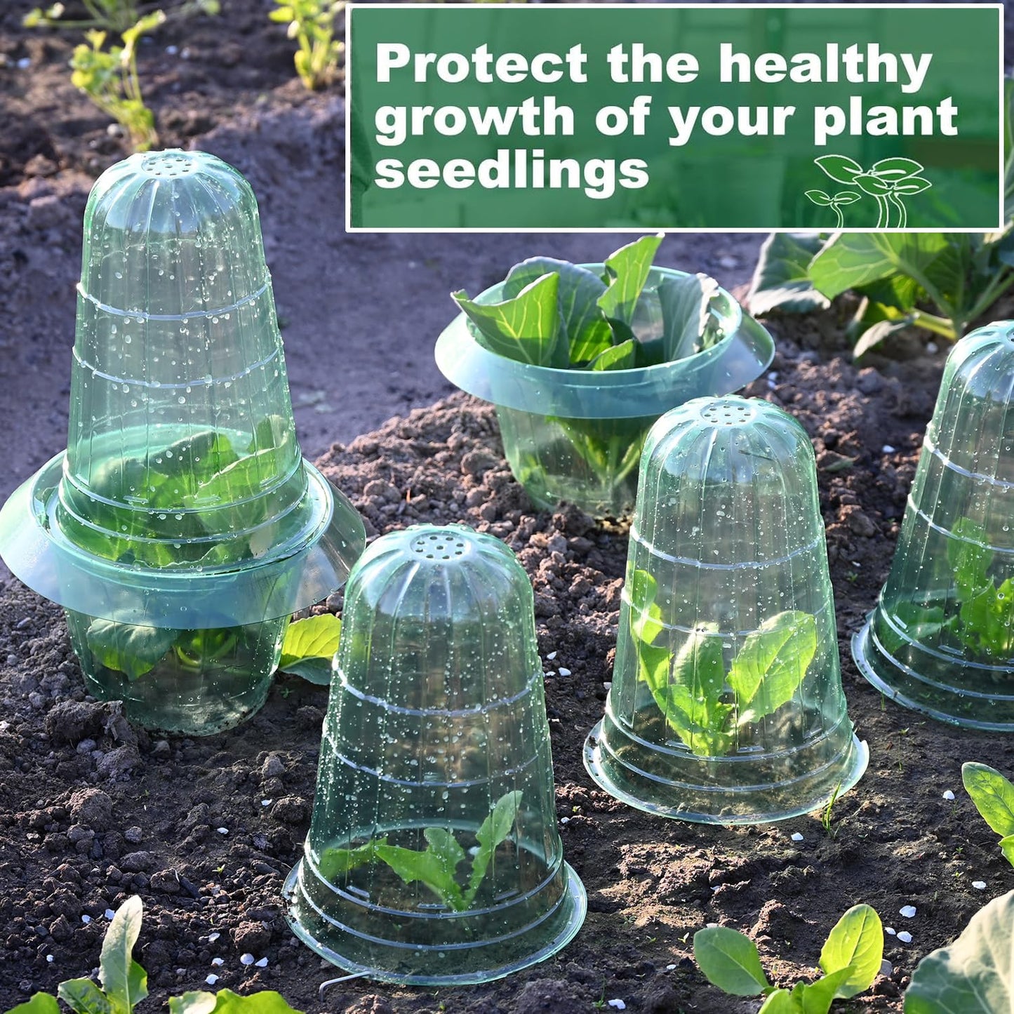 Fshow Upgraded Garden Cloches for Plants, Reusable Bell Plant Protector, Garden Protection from Animals Snails Birds Chickens Insect， Compatible with Slug Collar(Green 20 Pack)