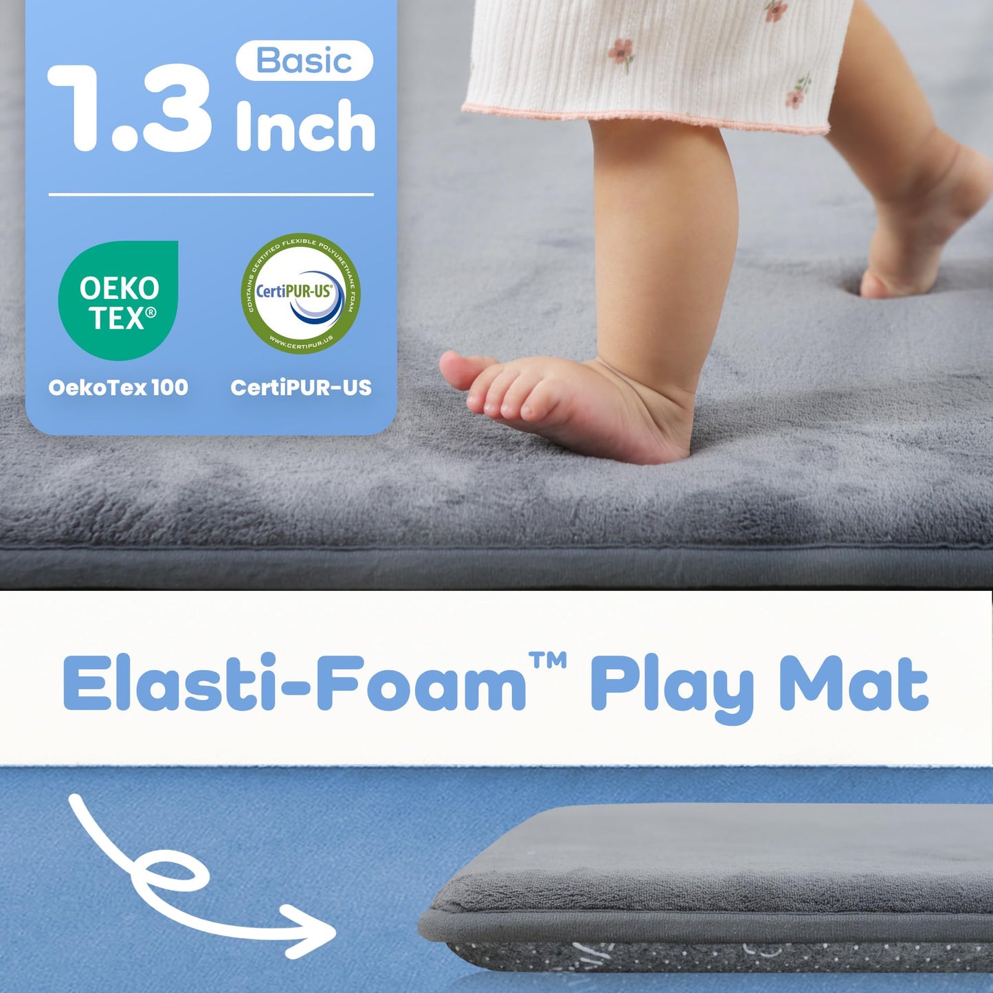 PAPAMAT 1.3" Thick Baby Floor Play Mat 79x118, Basic Padded Foam Mat for Tummy Time Crawling, Non Slip Cushioned for Babies Toddlers Infants Kids (Dark Grey)