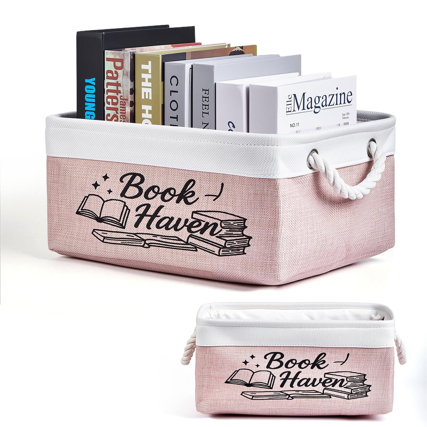 serinar Book Storage Basket for Book Lovers, Reading List Organizer Bin, Bookworm Gift, Book Accessories for Students, Teachers, and Book Club Members