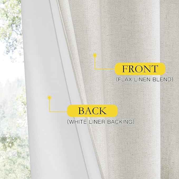 NICETOWN Linen Blackout Curtains for Kitchen, Ivory, 2 Panels, 42" Wide x 54" Long, Short Kitchen Burlap Linen 100% Blackout Drape Panels for Night Shift, Great Job for Blocking Light
