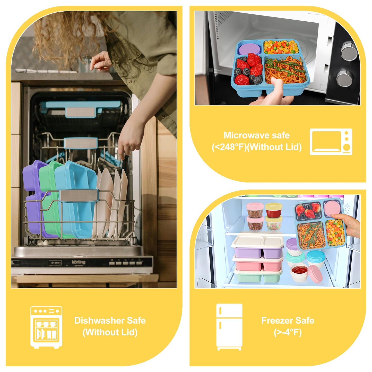 Original Design Lunchable Container Bento Box, 40OZ Large Snack Containers for Adults & Kids with 4 Compartments, 4 Pack Bento Lunch Box with Salad Dressing Containers, Microwave & Dishwasher Safe
