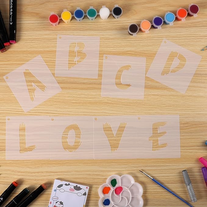 36Pc Multi-Purpose Letter Stencils - Numbers & Alphabet Stencils for Painting, Spray Painting, Wood, Wall, Fabric, Rock, Chalkboard, Signage (1.5 Inch, Cursive)