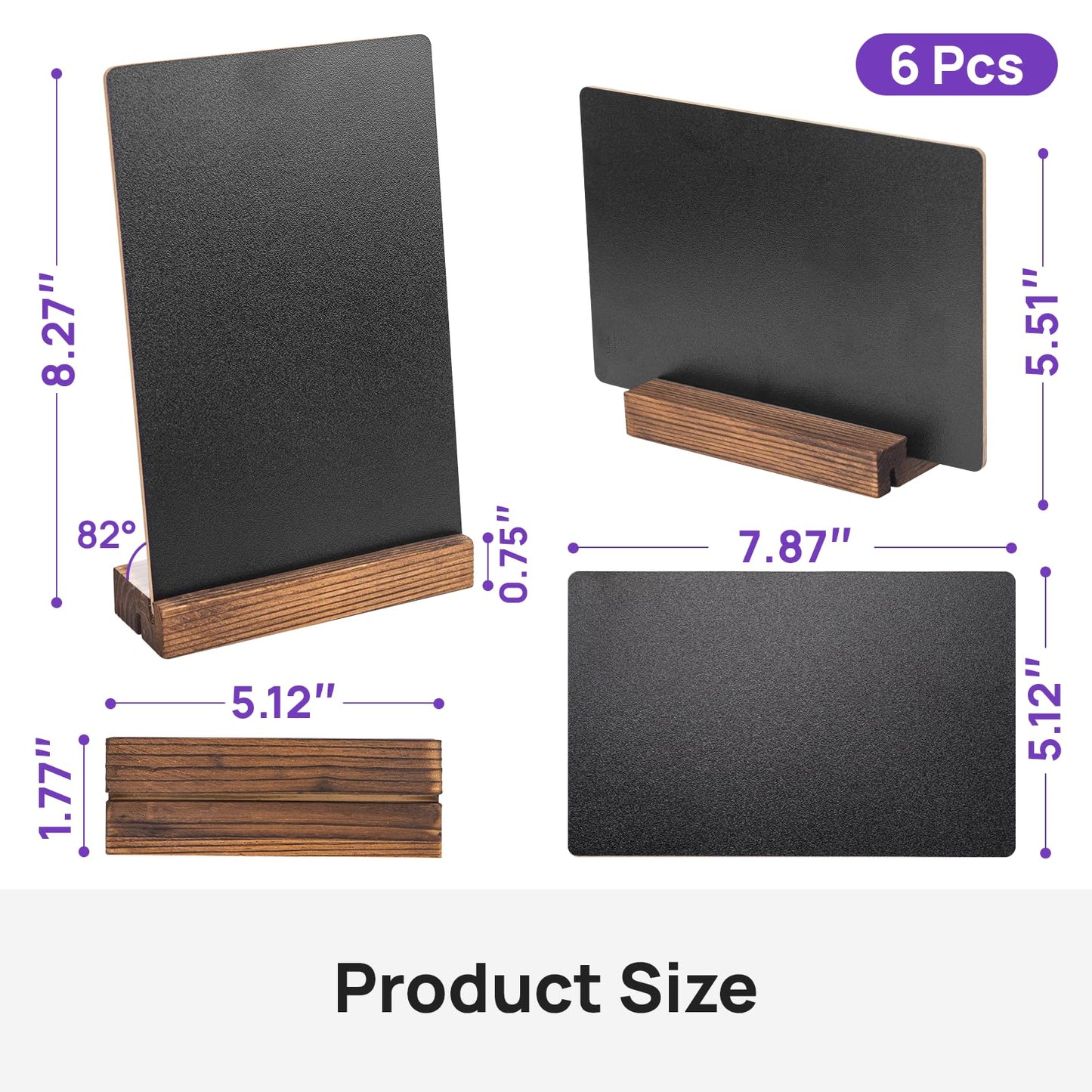 JEFURE 6Pcs Tabletop Chalkboard Sign, 7.8x5 Inch Double-Sided Message Boards, Blackboard with Base Stands for Coffee Shop, Restaurant, Home, Bar