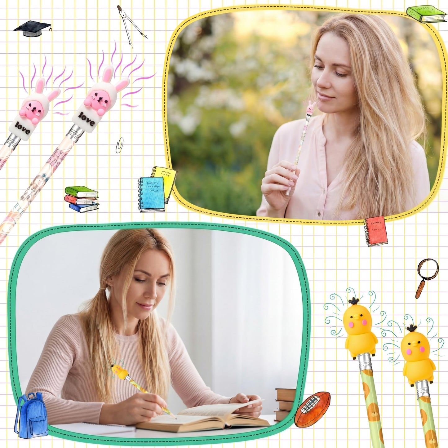 Ireer 60 Pcs Scented Pencils for Kids Animal Fruit Fun Smelly Pencils Bulk HB Graphite with 60 Pcs Cute Cartoon Toppers Gift for School Office Classroom Party Reward Supplies(Cute Style)
