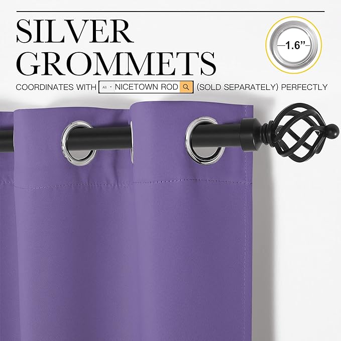 NICETOWN Room Darkening Curtains for Kitchen, Lilac Purple, Set of 2, 42 inches Wide by 50 inches Long, Window Treatment Thermal Insulated Solid Grommet Room Darkening Curtains/Drapes for Bedroom