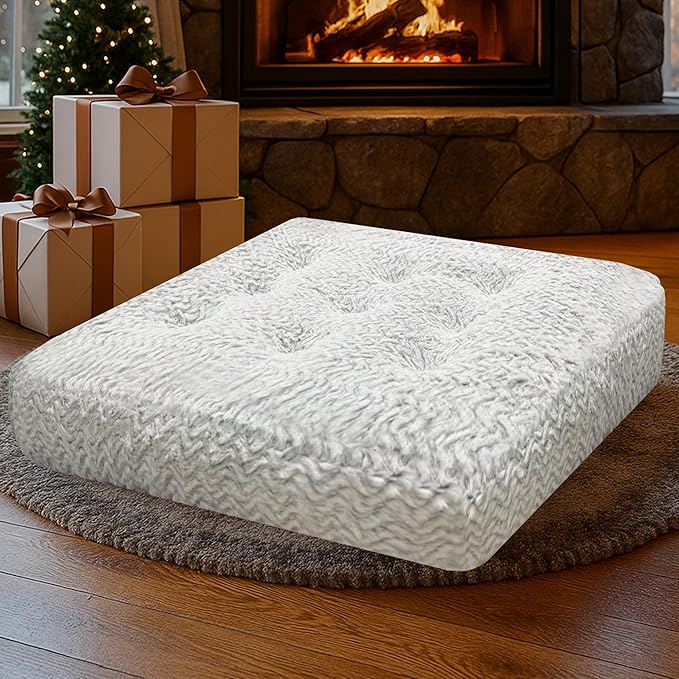 Degrees of Comfort Square Floor Cushion for Adults – Soft Velvet Meditation Pillow – Thick Tatami Seating Pad for Winter Home – 22” x 22”, Brushed Chevron, 1 Pack