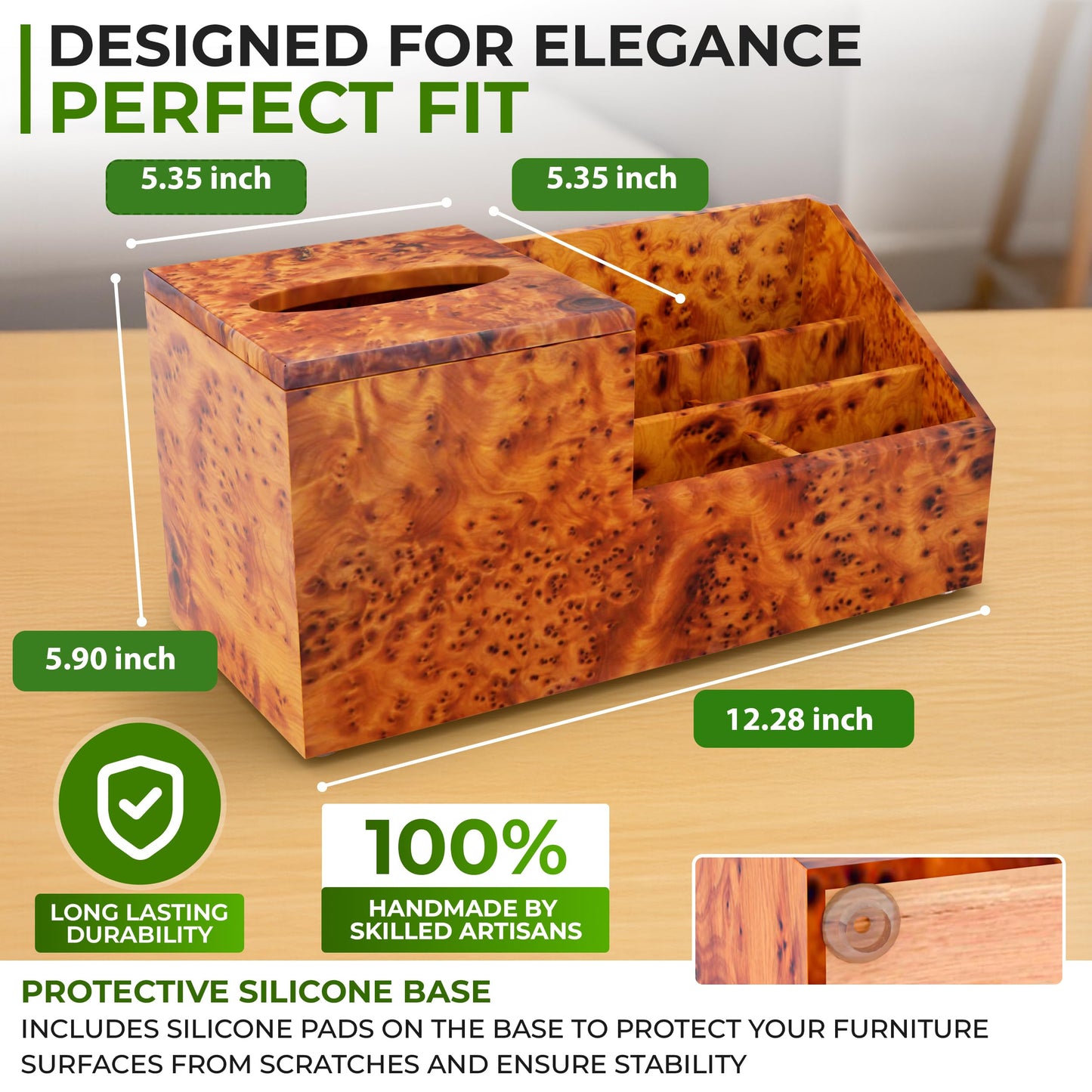 Womens nightstand Organizer -Organizer Box-Tissue Cover Box-Makeup Box Organizer-Wooden Tissue Holder Box Storage-Desk Organiser-Tissue Box with Storage Tray-Tissue Organizer Holder-Wood Tissue Box