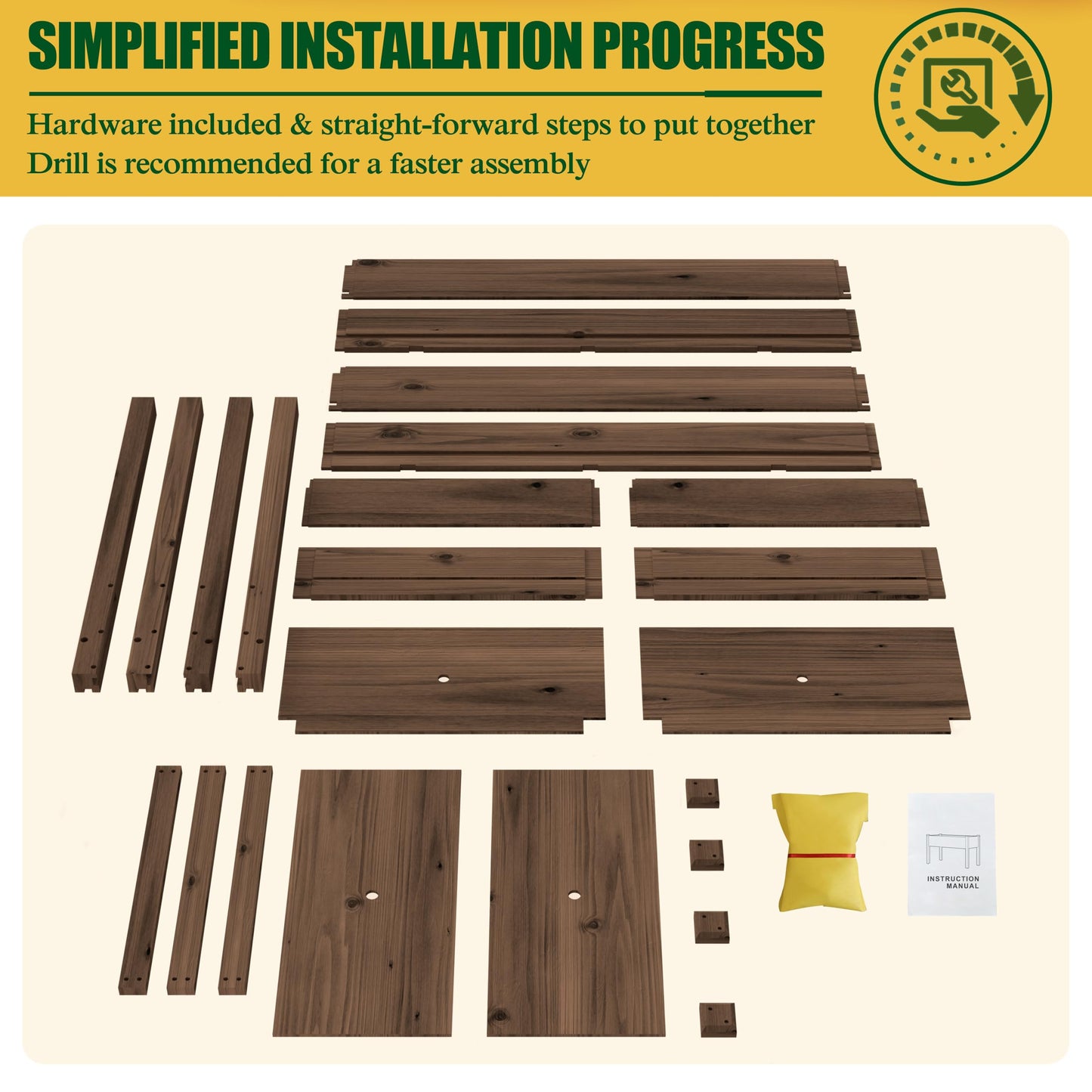 Yardenaler 48x24x30 in Raised Garden Bed with Legs, Outdoor Elevated Wood Planted Box with Liner & Drainage Hole for Vegetable Flower, Backyard and Patio, Rustic