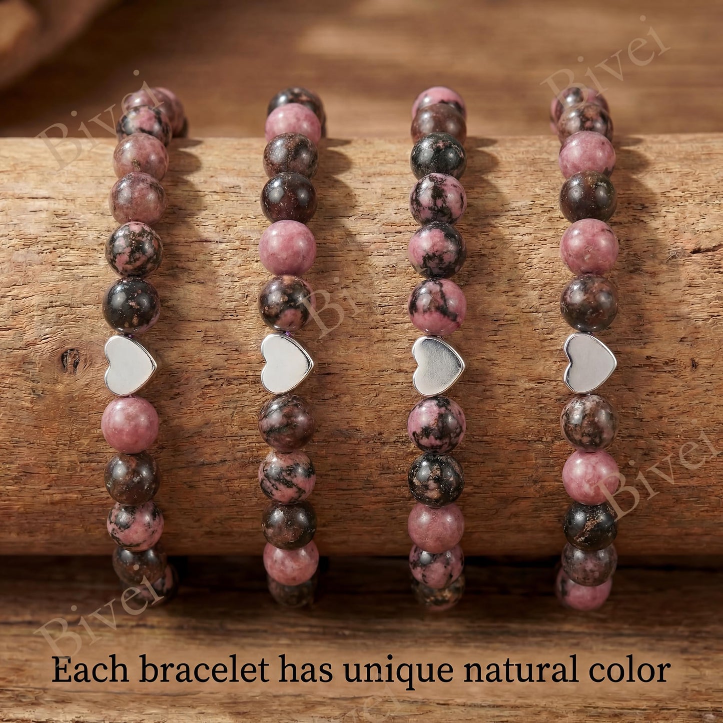 Bivei 6mm Rhodonite Crystal Stretch Bracelets for Women, Handmade Natural Stone Beaded Bracelet, Yoga Protection Jewelry Gift