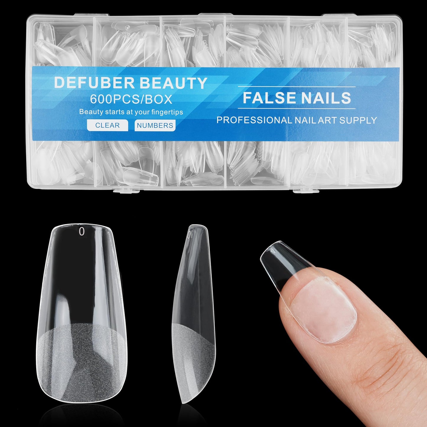 Half Matte Medium Coffin Fake Nail Tips, Soft Gel Pre-Shaped Nail Tips, Full Cover False Nails with Clear Box for Nail Salons and DIY Nail Art, 600PCS/10 Sizes