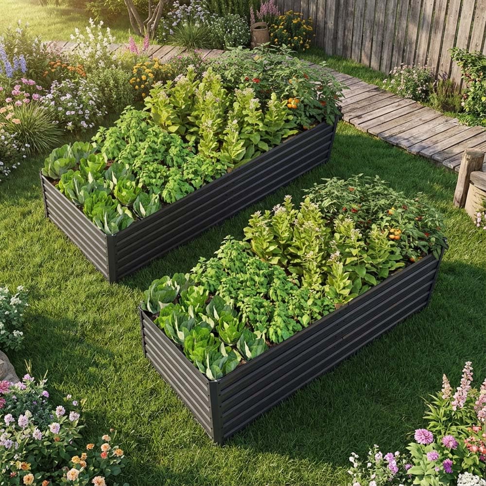 Ningering Metal Raised Garden Bed 8x4x2 FT, Outdoor 2 Pcs Galvanized Planter Boxes Set with 4 Reinforced Bars,Rectangle Vegetable & Flower Beds for Herbs, Fruits, Planting (8x4x2 FT)