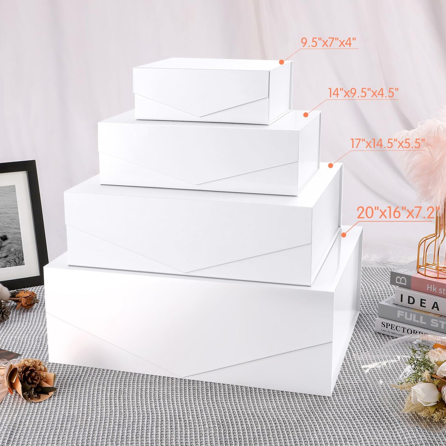 JINGUAN 19.2x15.8x7 Inches, 5 Extra Large Gift Boxes with Lids, Groomsmen Proposal Boxes with Magnetic Closure, Bridesmaid Proposal Boxes, Giant Gift Boxes for Clothes and Large Gifts (Glossy White)
