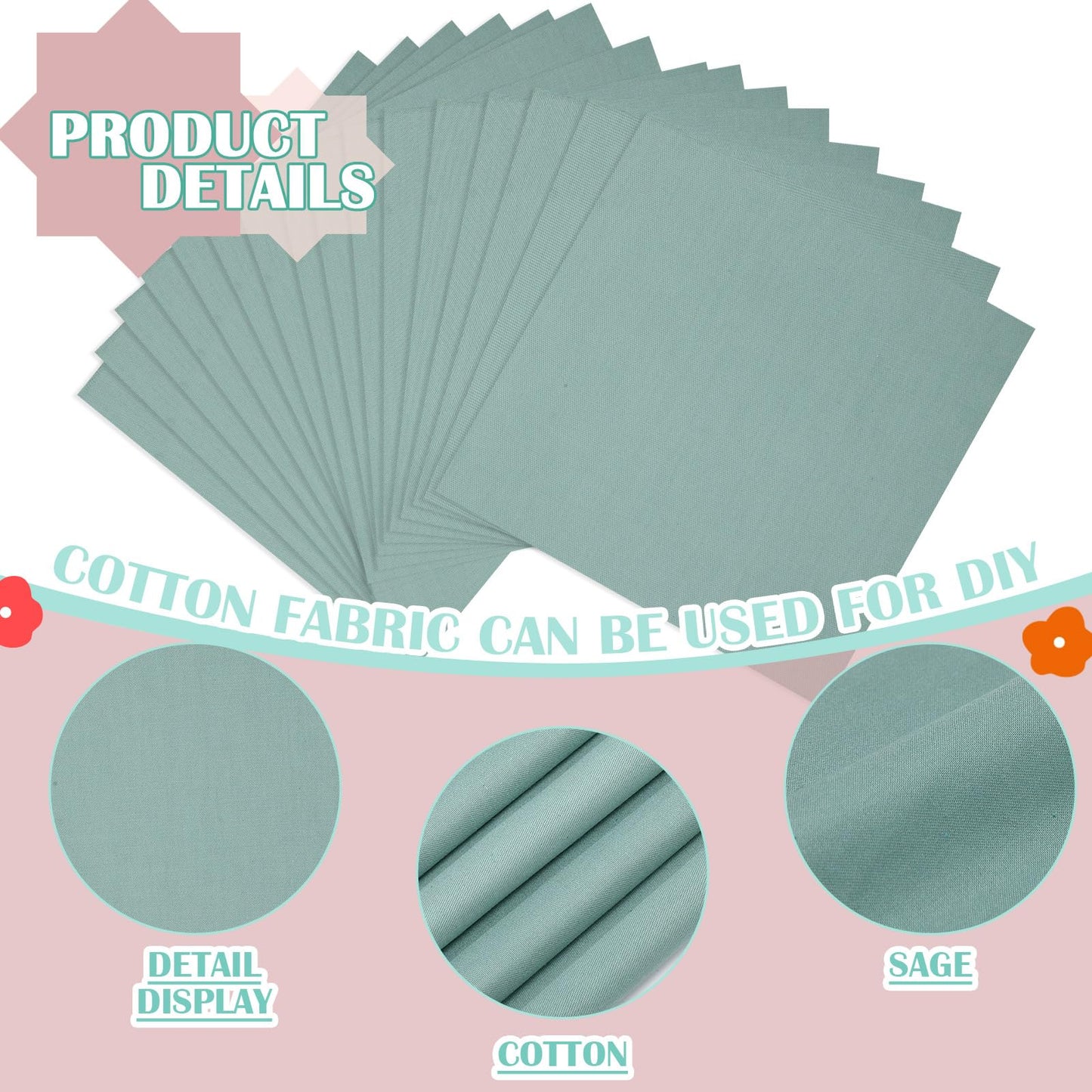 Buryeah 100 Pieces 10 x 10 Inch Sage Green Cotton Quilting Fabric Squares Dusty Green Precut Fabric Bundles Solid Sage Colors Layer Quilt Material for Spring Wedding Sewing Embroidery Cloth DIY Craft